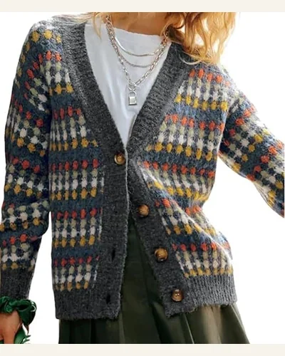 Casual Dotty Pattern Knit Button Front Sweater Cardigan, view 4