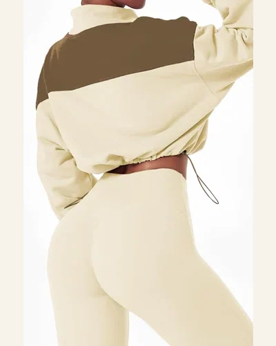 Shacket Jacket Active Beige Color Block Drawstring Cropped, view 2