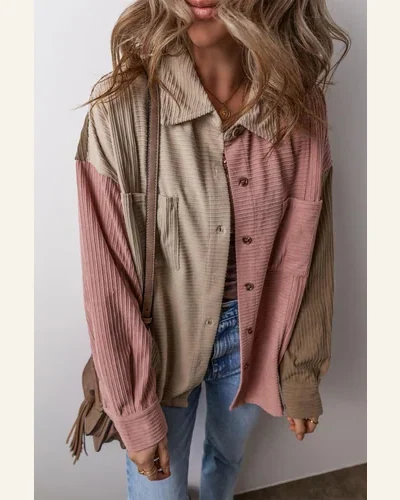 Shacket Jacket Casual Mineral Red Color Block Chest, view 4