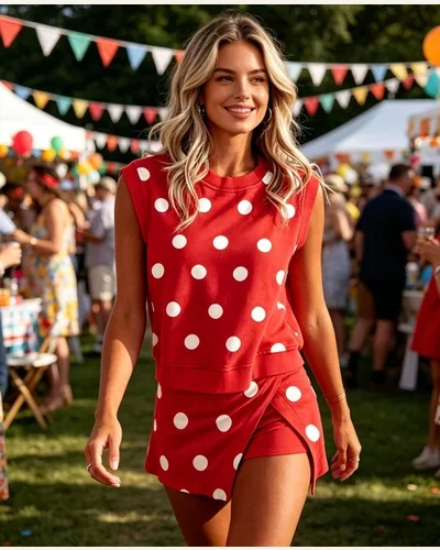 Polka Dot 2 Piece Outfits Summer Tank Split, view 4