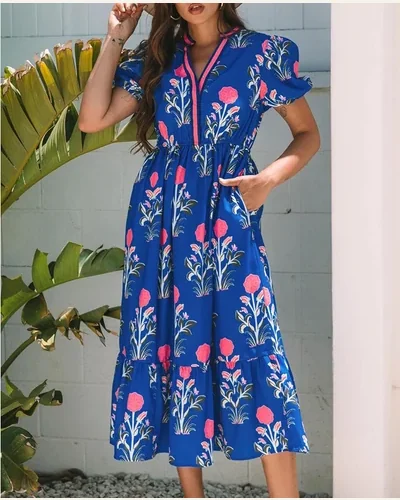 Summer Maxi Dresses 2026 Casual V Neck Puff, view 3