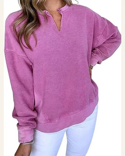Casual Bright Pink Drop Shoulder Sweatshirts Solid Long, view 1
