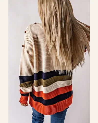 Pullover Sweater Tops Casual White Buttoned Shoulder Drop, view 2