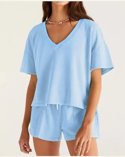 2 Piece Outfits Lounge Sets V Neck Top, view 3