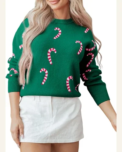 Christmas Candy Cane Tops Xmas Graphic Holiday Pullover, view 1