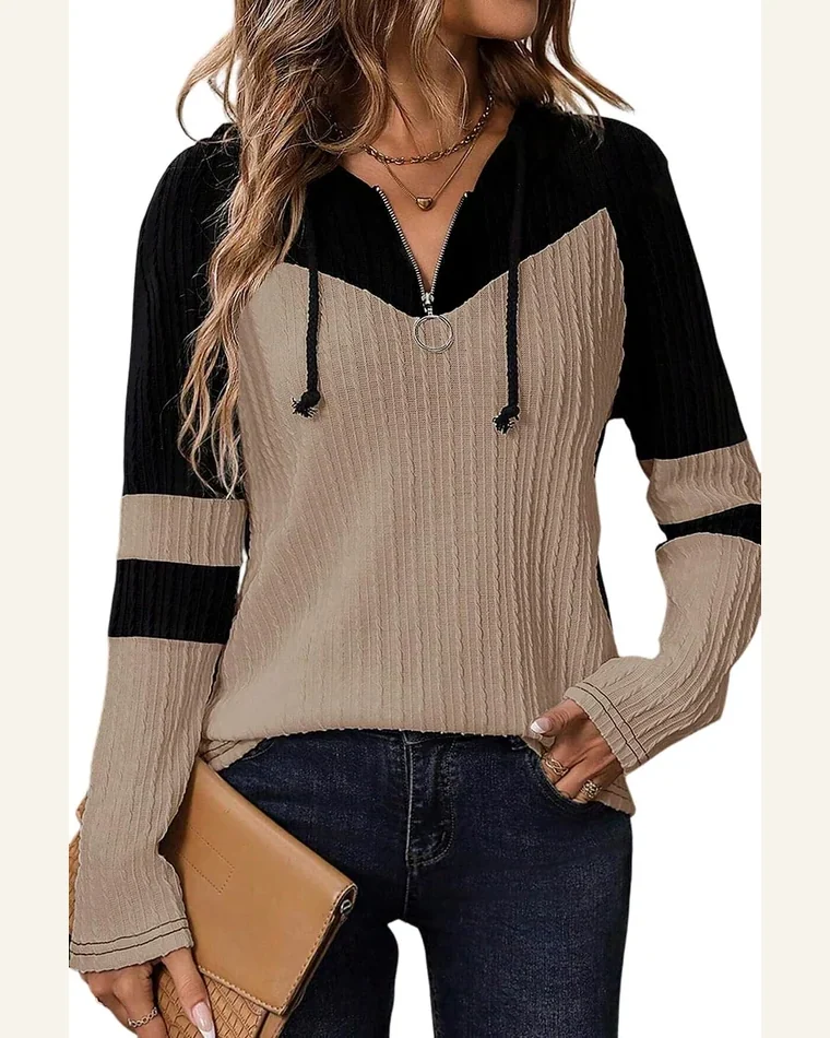 Tunic Tops Casual Parchment Textured Colorblock Long Sleeve by SELINK
