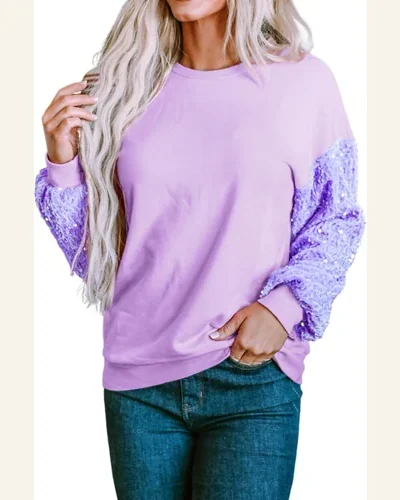 Tunic Tops Elegant Patchwork Long Sleeve Pullover Top, view 4