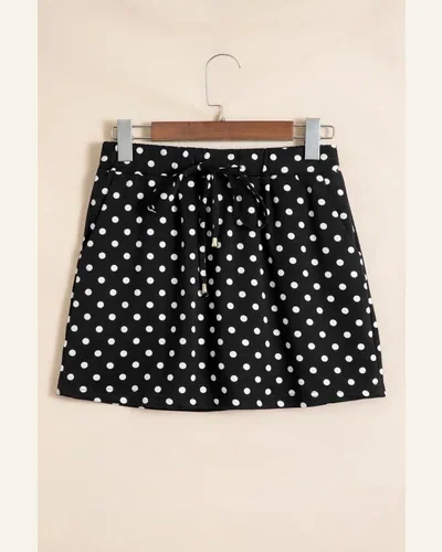 Drawstring High Waist Polka Dot Mini Skort, view 3