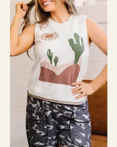 Western Print Tank Tops Basic Multicolour Cactus Oasis, view 4