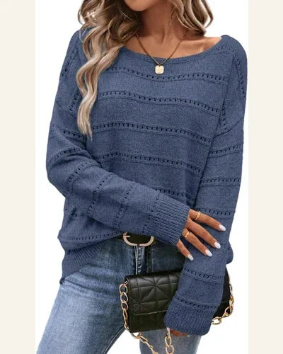 Pullover Sweater Tops Casual Real Teal Boat Neck, view 1