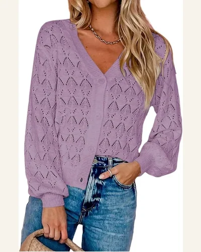 Cardigan Sweater Basic Lightweight Buttoned Front Crochet Cardigan, view 4