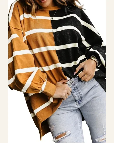 Tunic Tops Casual Stripe Oversized Contrast Printed Dropped, view 1