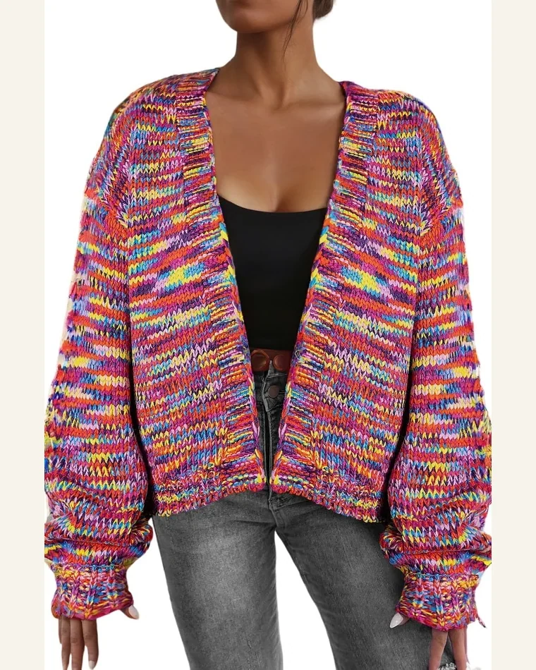 Cardigan Sweater Casual Pink Confetti Drop Shoulder Open by SELINK