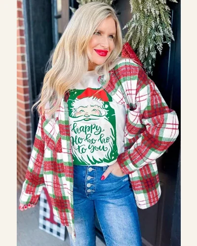 Christmas Flannel Shirt Red Plaid Button Down Shacket, view 3