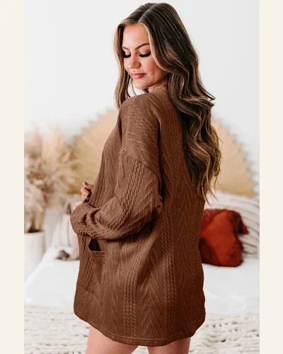 Cardigan Sweater Casual Solid Textured Open Front Cardigan, view 2