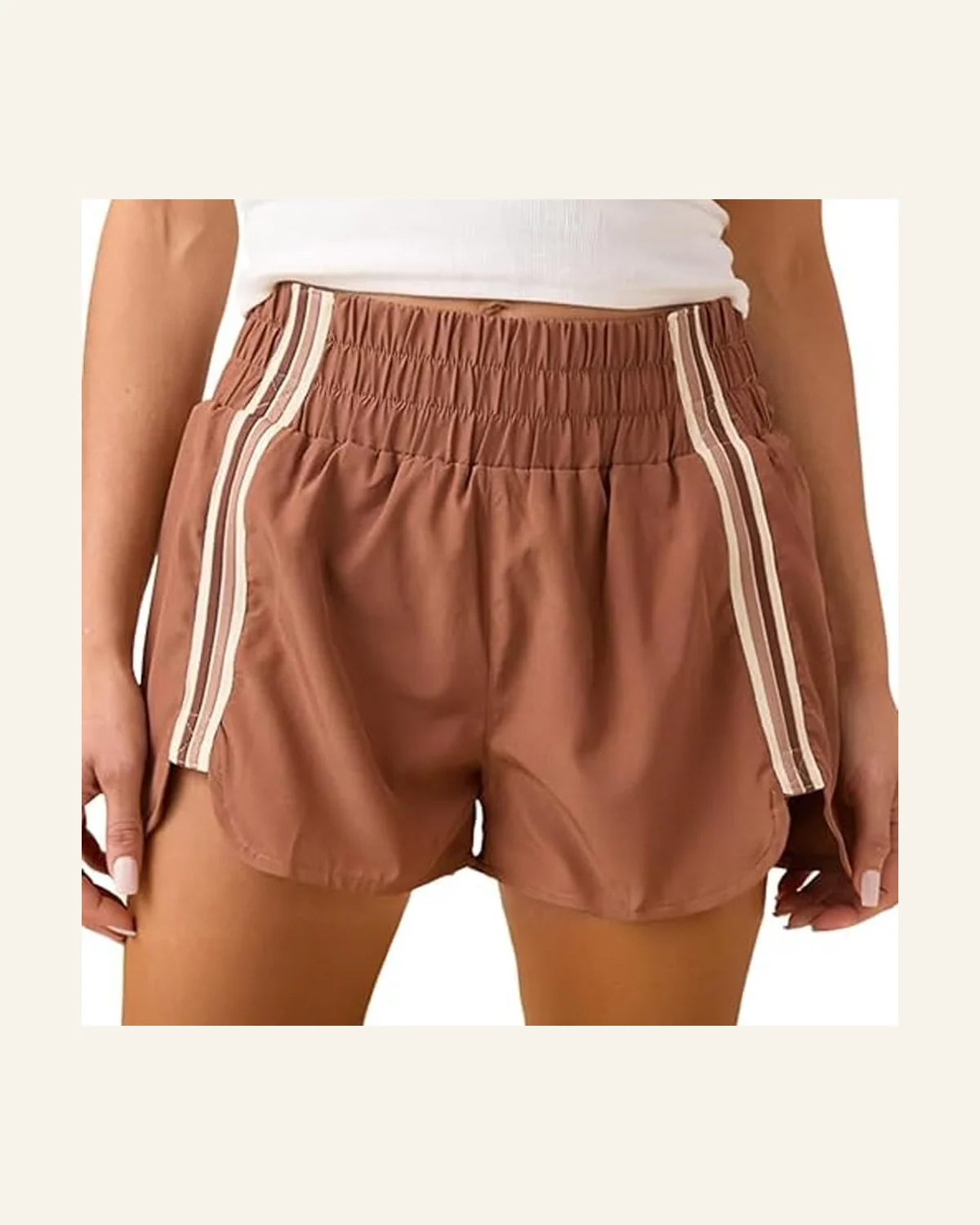 Athletic Shorts Casual Chestnut Elastic Waist Striped Athleisure by SELINK