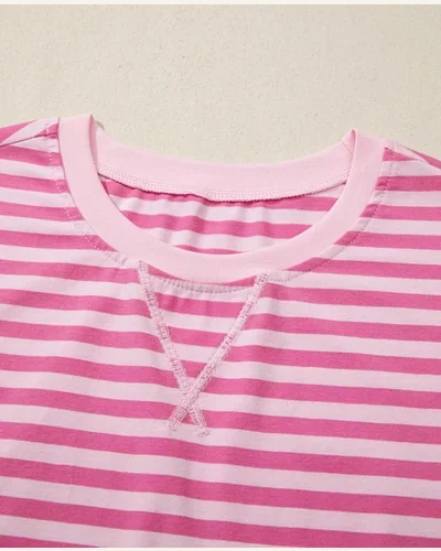 Striped 2 Piece Summer Outfit Cap Sleeve Pockets Set, view 3