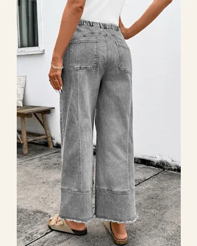 Casual Drawstring Seam Raw Hem Pants with Pockets, view 2