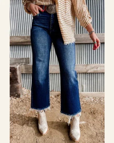 High Waisted Jeans Casual Sail Blue Mineral Wash, view 3