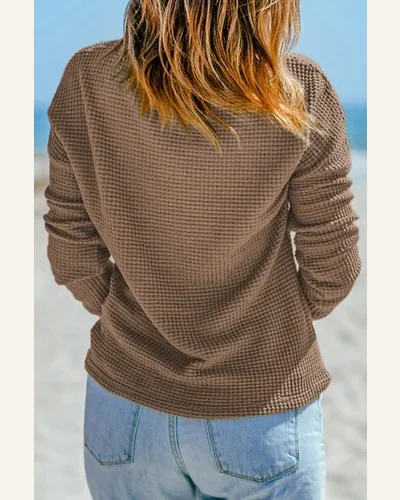 Tunic Tops Casual Dark Brown Waffle Knit Drop, view 2