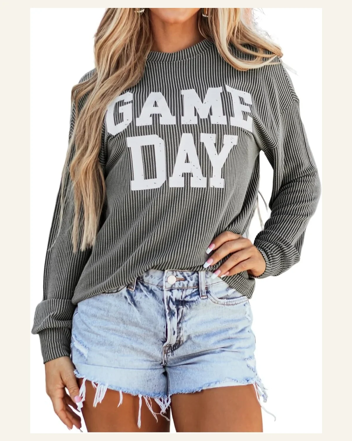 Tunic Tops Casual Dark Grey Corded GAME DAY by SELINK