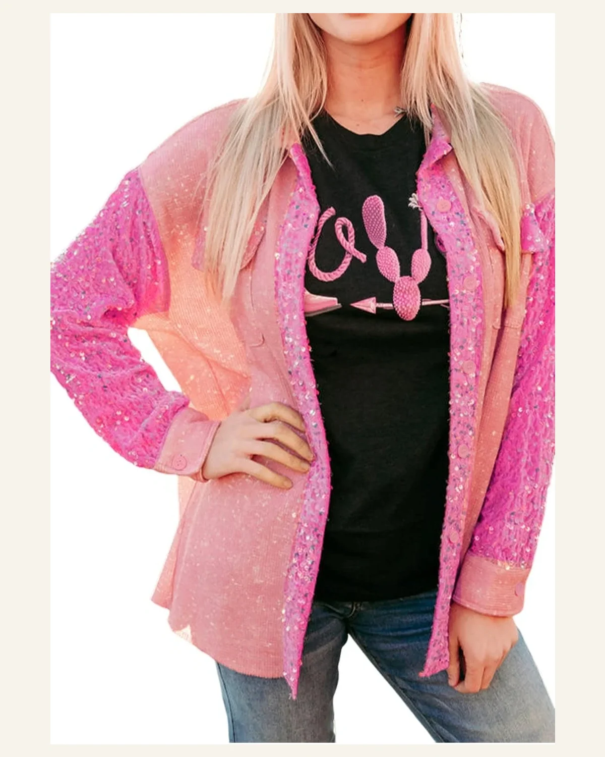 Shacket Jacket Casual Apricot Pink Mineral Wash Sequin by SELINK