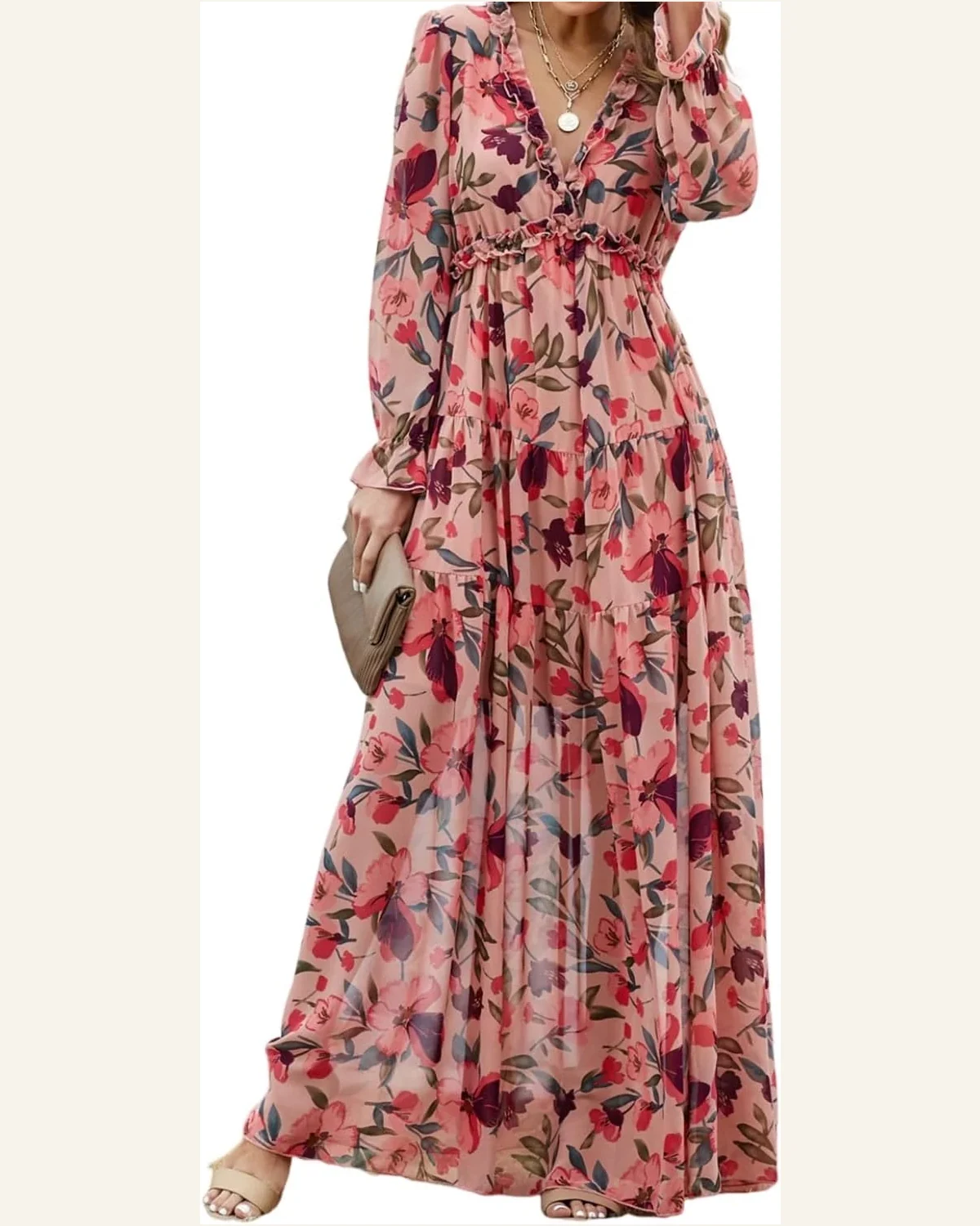 Fall Dresses Casual Wild Lotus Ruffle Tiered Maxi by SELINK