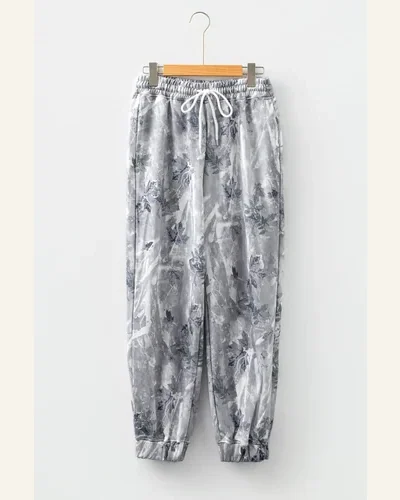 Casual Gray Camo Print Pants Drawstring Elastic Waist, view 4