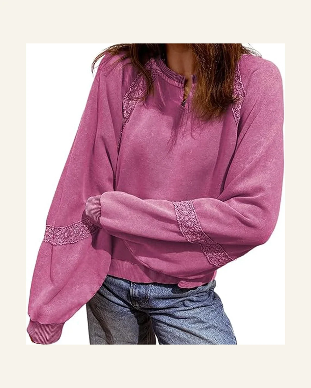 Vintage Lace Dahlia Mineral Wash Baggy Sweatshirt Patchwork by SELINK