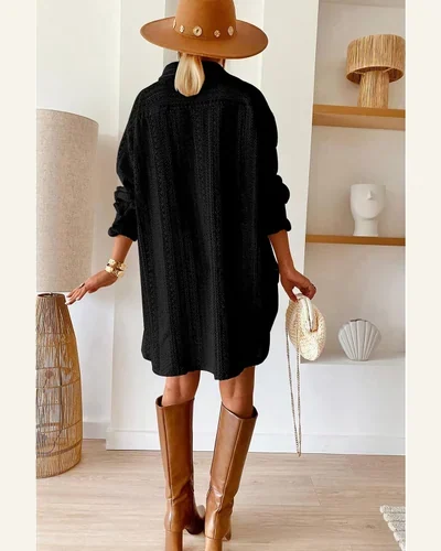 Button Down Shirt Oversized Lace Crochet Casual Collared, view 2