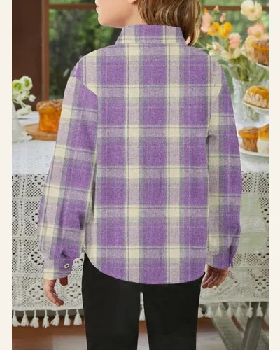 Girls Long Sleeve Flannel Shirt Kids Buffalo Button, view 3