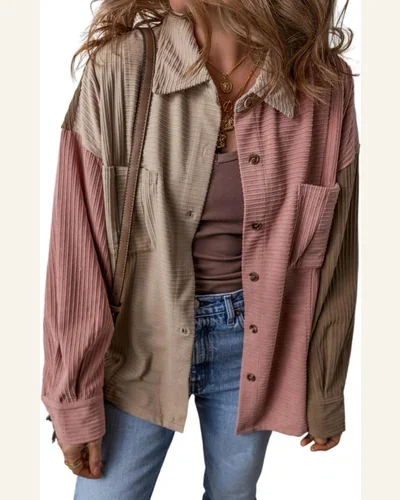 Shacket Jacket Casual Mineral Red Color Block Chest, view 1