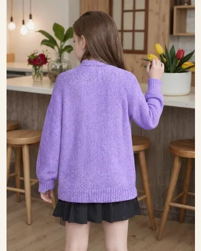 Girls Long Sleeve Cardigan Sweater Kids Solid Chunky, view 3