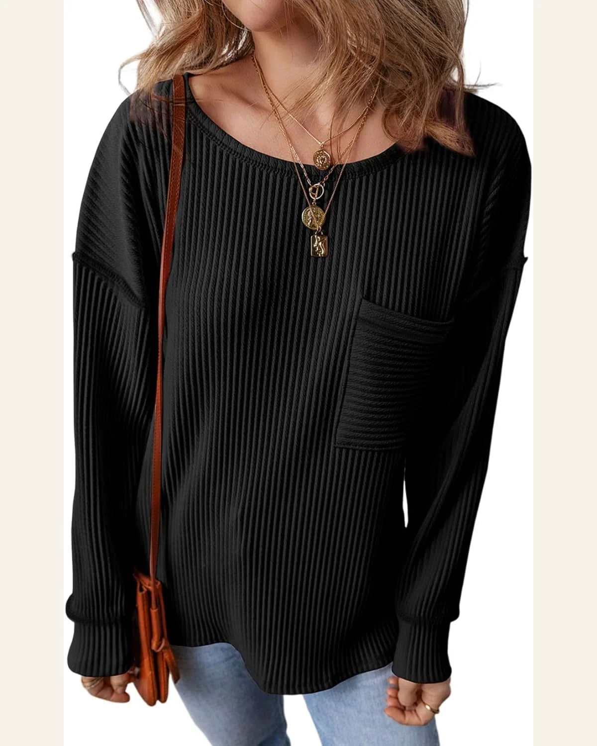 Tunic Tops Casual Black Solid Color Corded Drop by SELINK