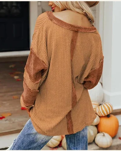 Waffle Knit Shirts Casual Long Sleeve Loose Blouses, view 2