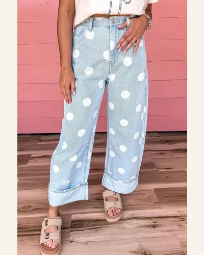 Polka Dot Barrel Jeans Casual High Waisted Daily, view 3