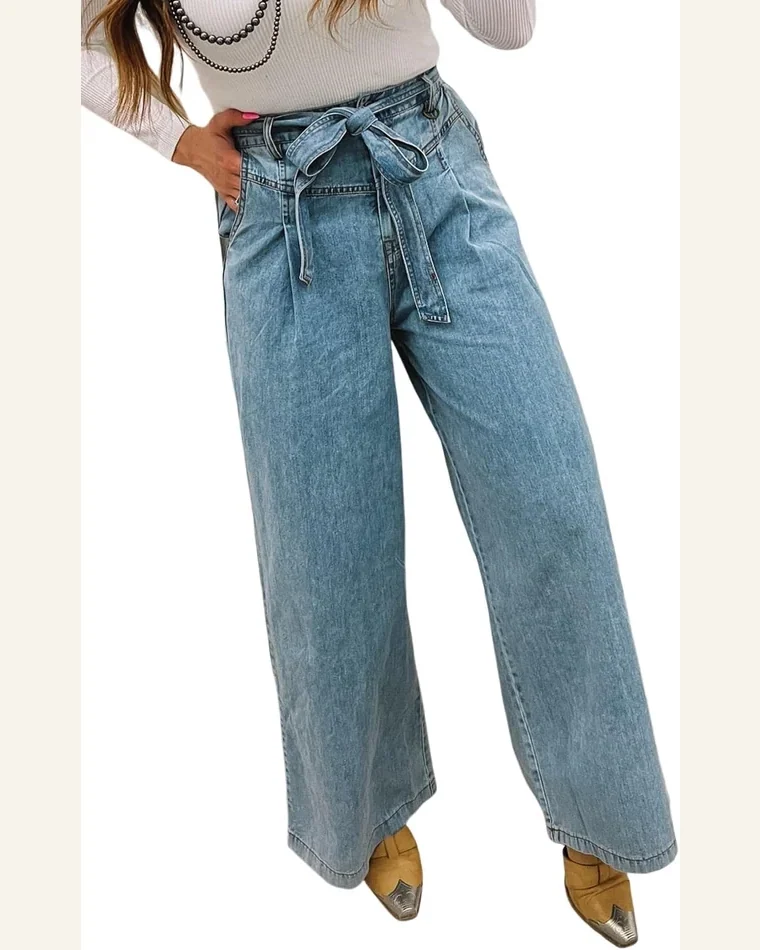 Casual High Waisted Jeans Bow Knot Sash Shift by SELINK