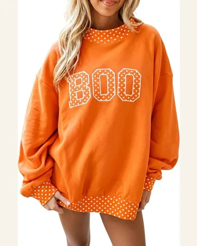 Polka Dot Letter Oversized Mock Neck Sweatshirt Pullover, view 1