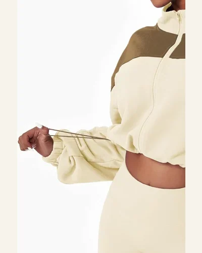 Shacket Jacket Active Beige Color Block Drawstring Cropped, view 4