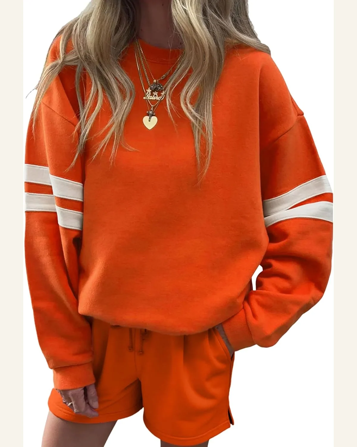 Two Piece Short Set Varsity Striped Drop Shoulder by SELINK