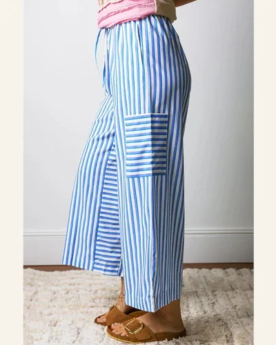Striped Wide Leg Pants Drawstring Elastic Casual Trousers, view 3