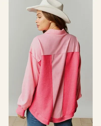 Shacket Jacket Casual Peach Blossom Two Tone Contrast, view 2