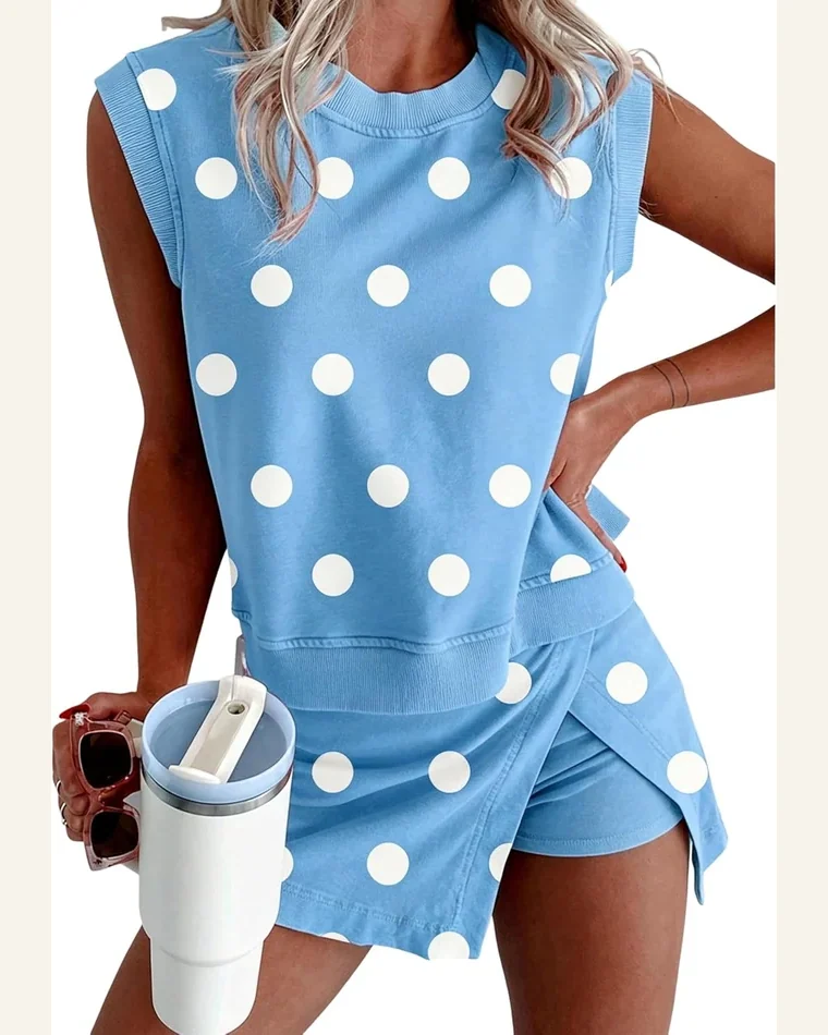 Polka Dot 2 Piece Outfits Summer Tank Split by SELINK
