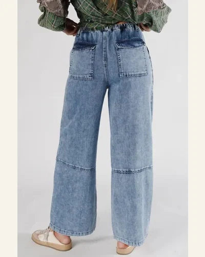 Casual High Waisted Jeans Drawstring Solid Shift Daily, view 2