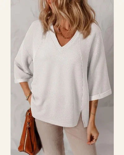 Tunic Tops Casual White Solid Color Corded Drop, view 3