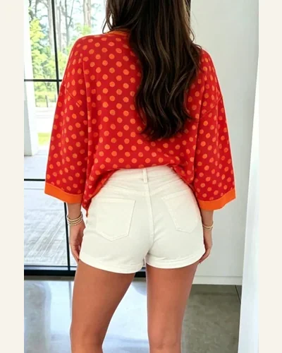 Casual Polka Dot Round Neck Bracelet Sleeve Top, view 2