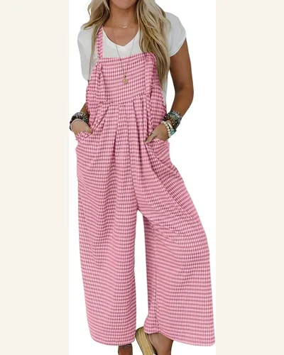 Overalls Casual Gingham Wide Leg Loose Overall, view 4