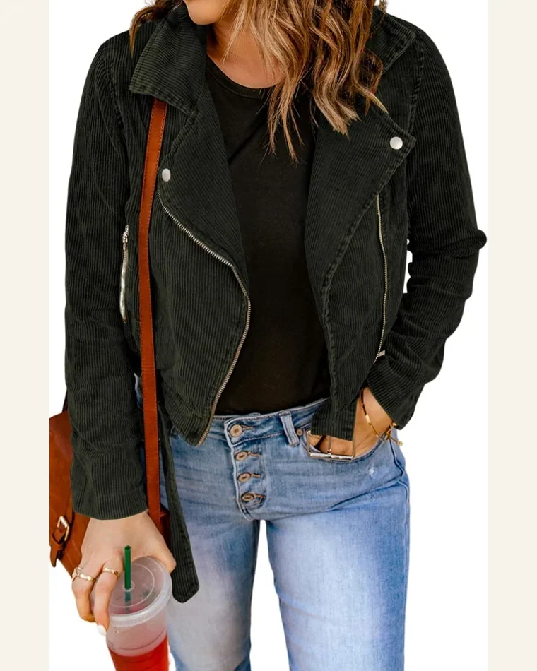 Shacket Jacket Buckle Belted Zip Up Corduroy Jacket by SELINK