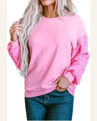 Tunic Tops Elegant Patchwork Long Sleeve Pullover Top, view 1