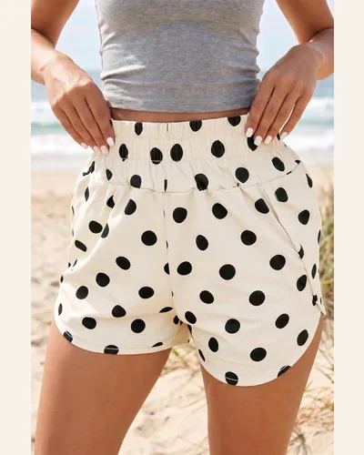 Polka Dot Print Shorts Casual Loose Shirred Elastic, view 3